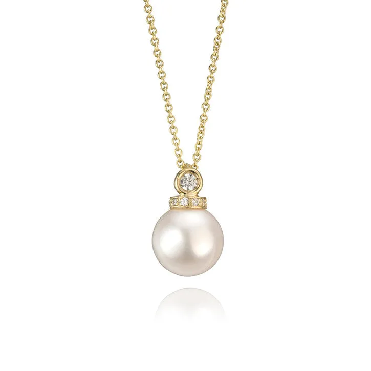 14K Yellow Gold Freshwater Pearl Cubic Zirconia Necklace