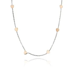 18K White Gold Rolo Link Chain with Rose Gold Heart Accents