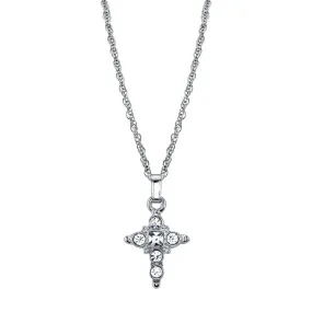 1928 Jewelry Clear Crystal Cross Pendant Necklace 16"   3" Extender