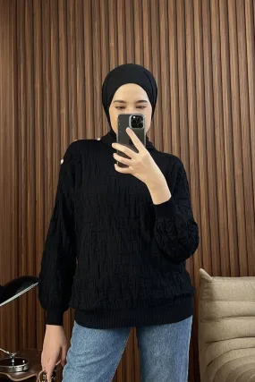 Abjad Sweater - Black - Atasan Sweater Knit Wanita Motif Gonegani