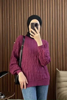 Abjad Sweater - Magenta - Atasan Sweater Knit Wanita Motif Gonegani