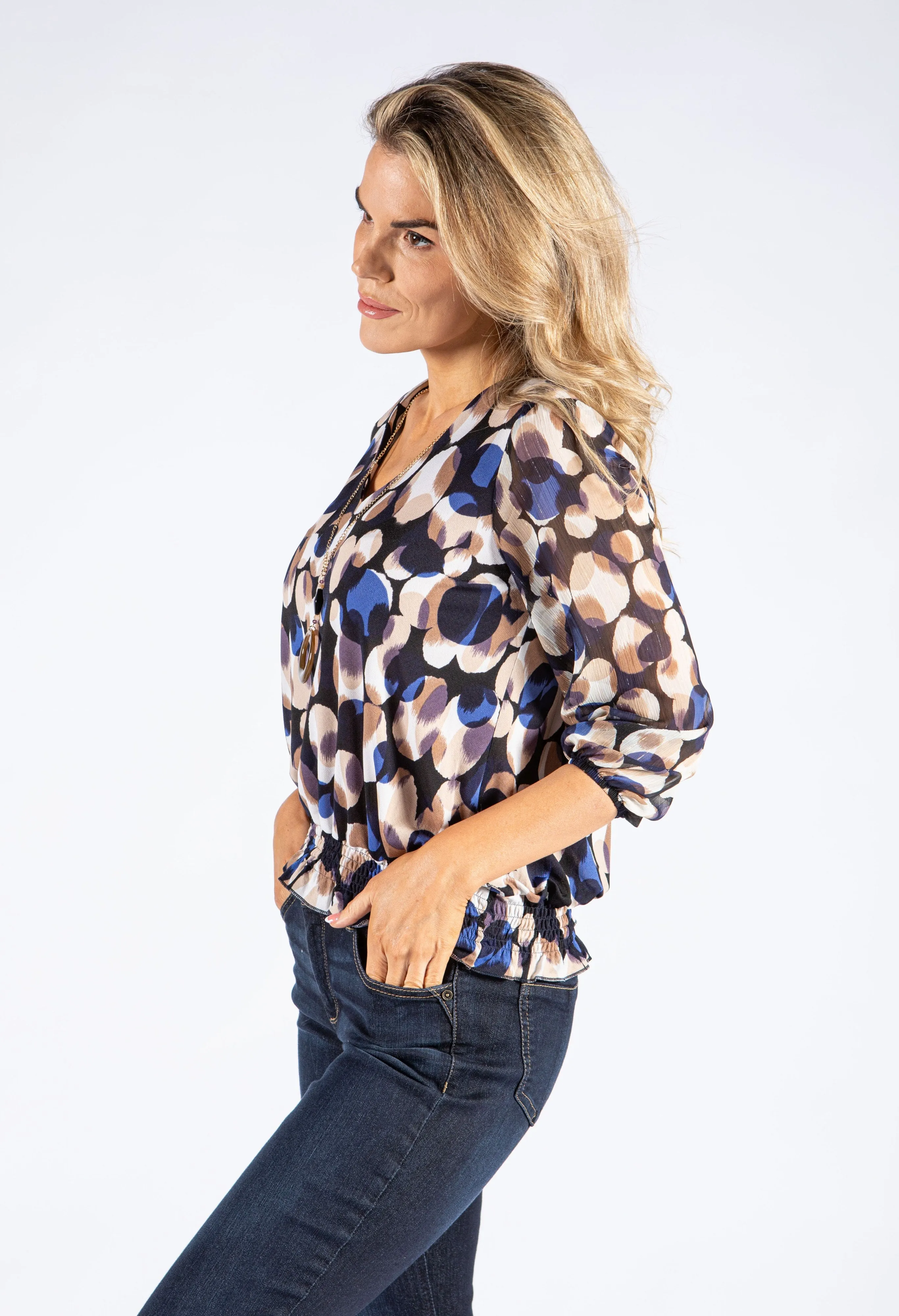 Abstract Print V Neckline Blouse