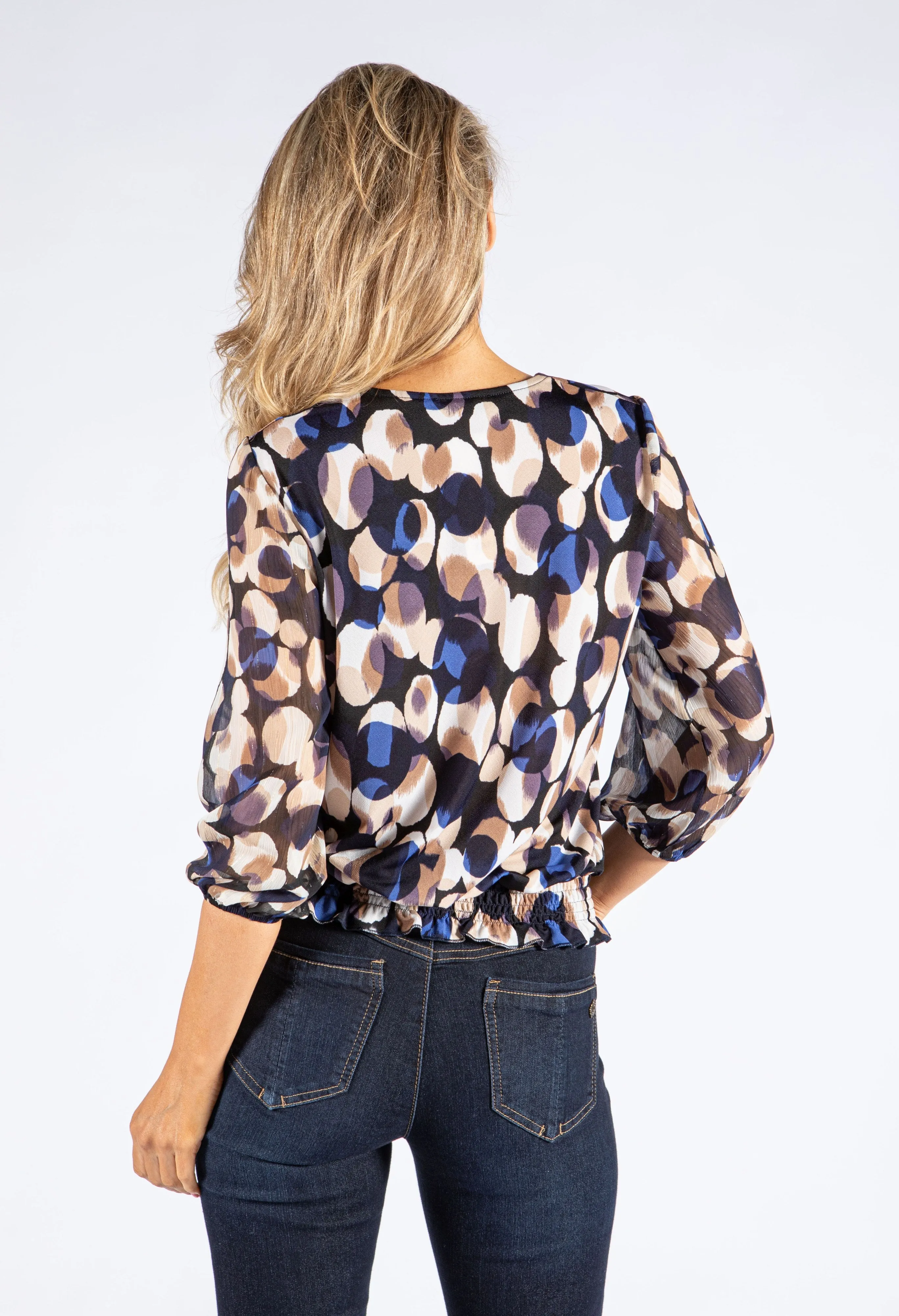 Abstract Print V Neckline Blouse