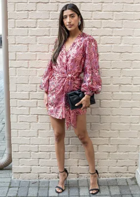 Adelina Sequin Wrap Dress- Strawberry