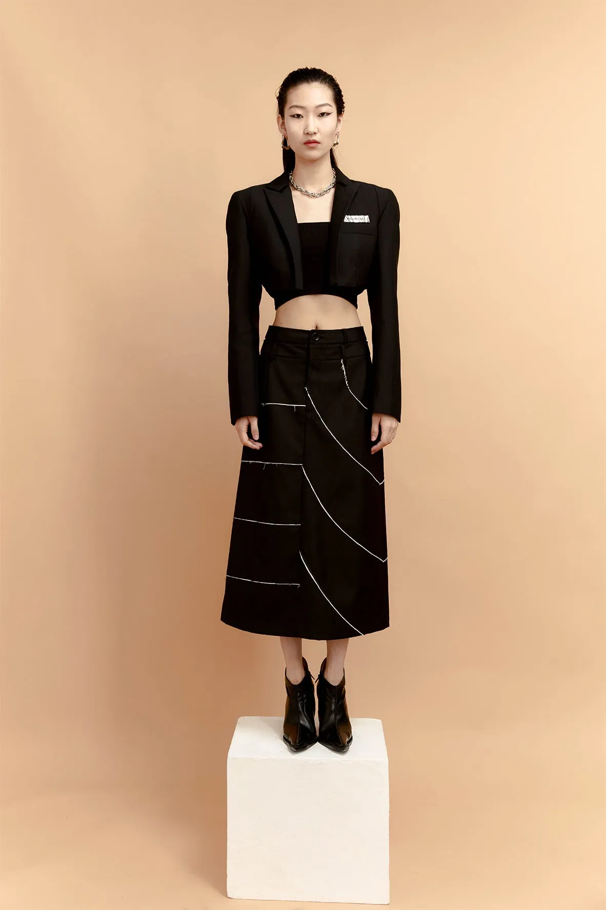 Asymmetric Linear-embellished Skirt