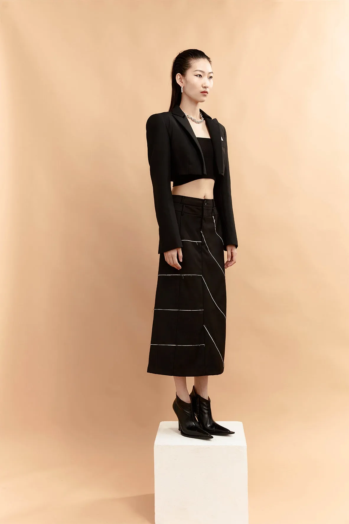 Asymmetric Linear-embellished Skirt