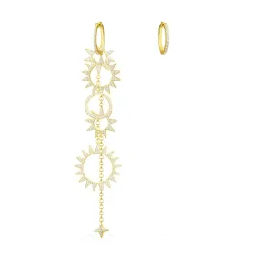 Asymmetric Long Sun Pendants Earring and its Hoop - Yellow Silver