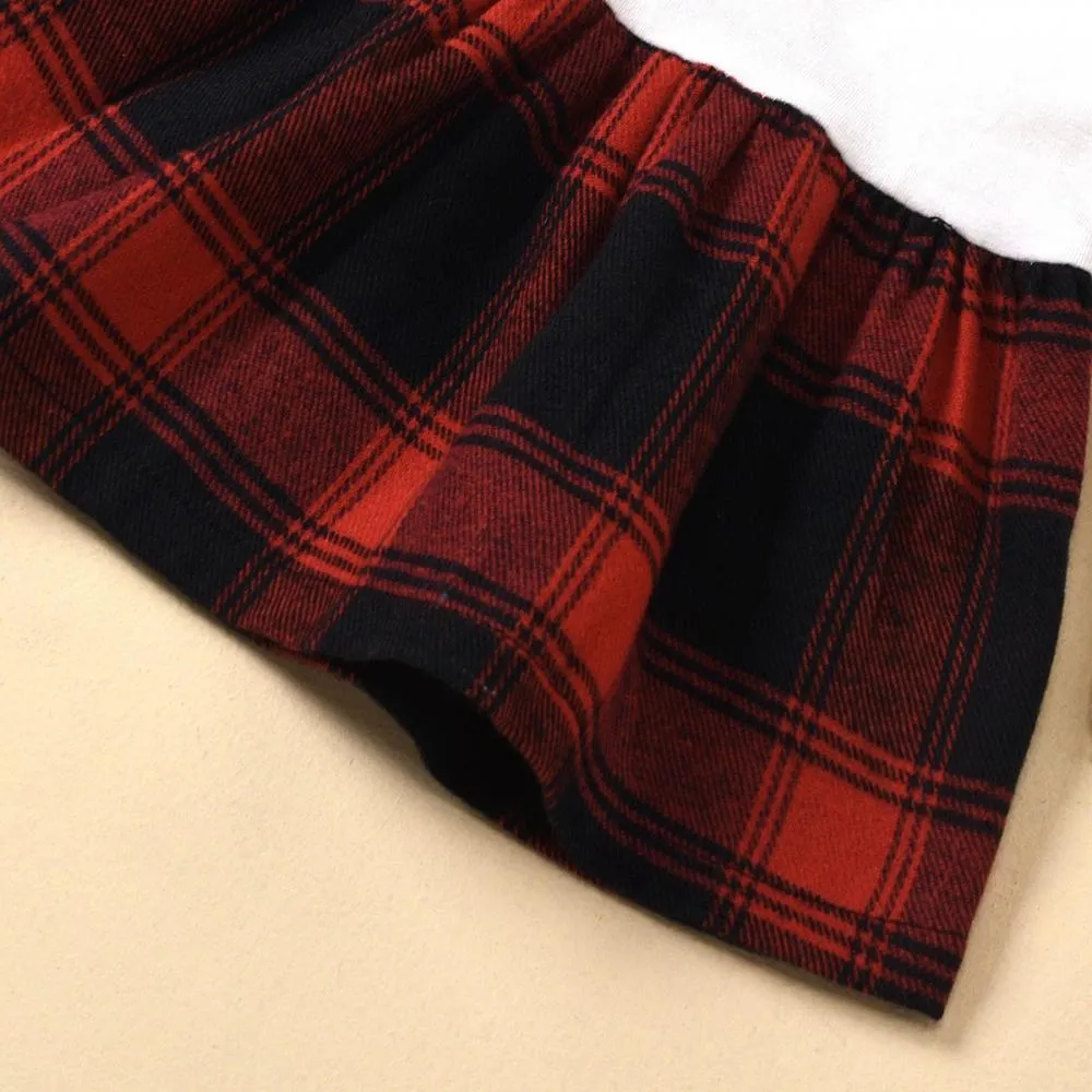 Autumn Plaid Stitching Skirt Girls Suit Wholesale Baby Girls Clothes