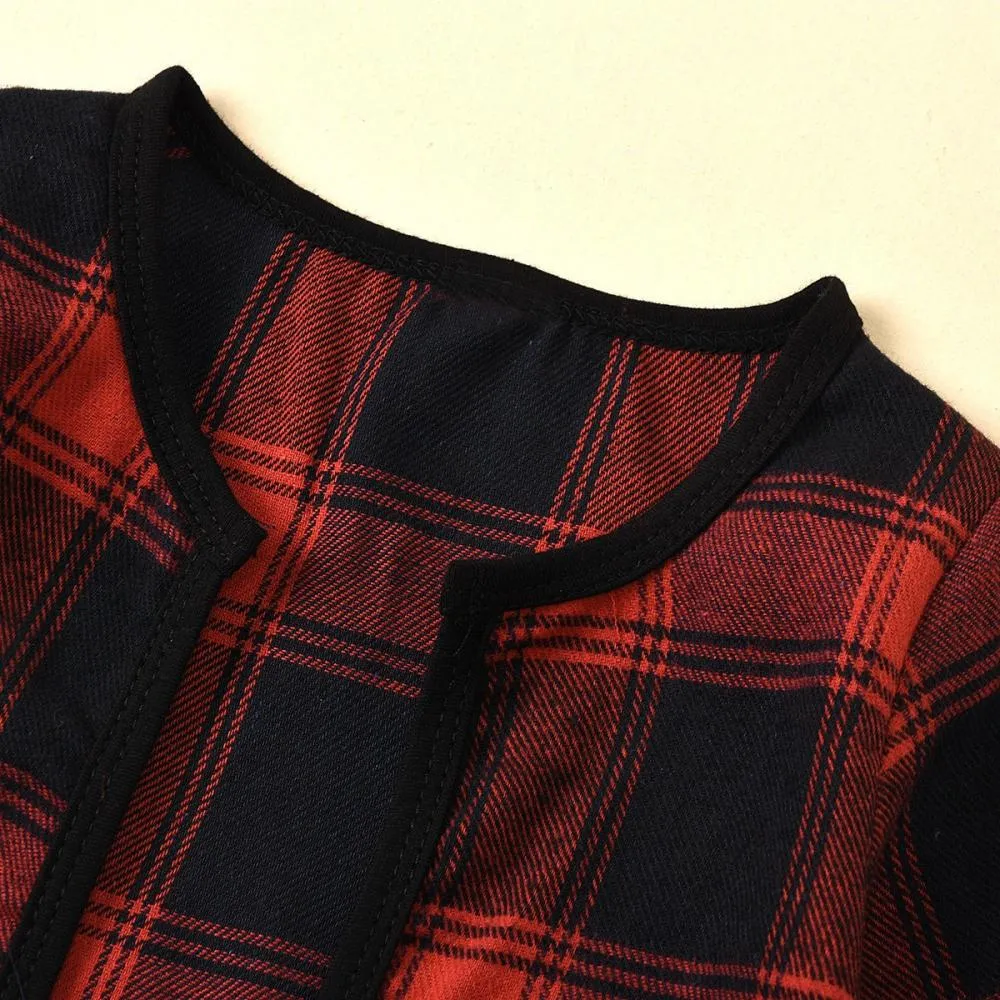 Autumn Plaid Stitching Skirt Girls Suit Wholesale Baby Girls Clothes