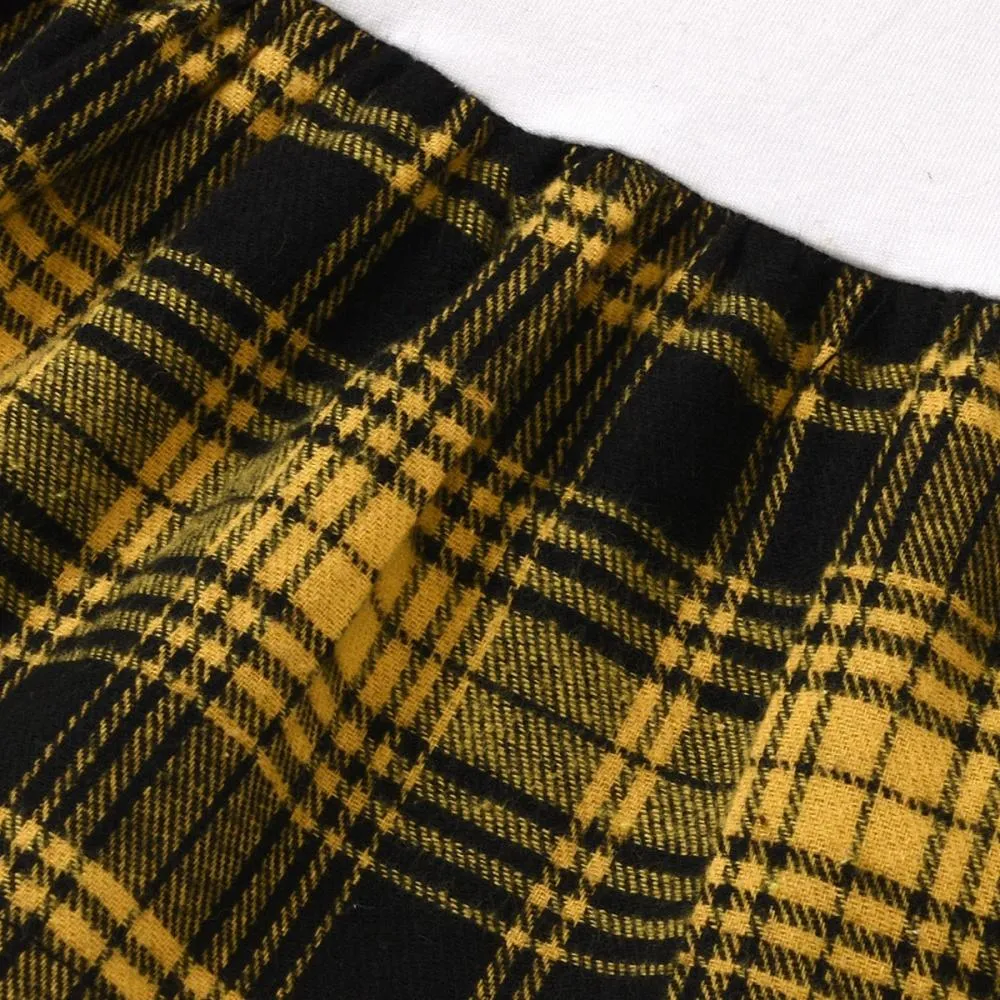 Autumn Plaid Stitching Skirt Girls Suit Wholesale Baby Girls Clothes
