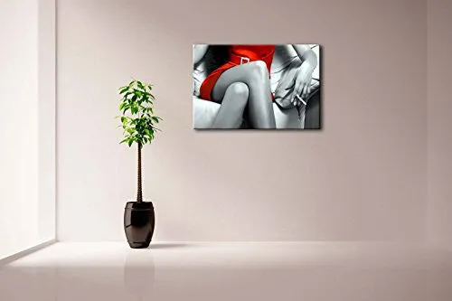 Black And White Sexy Lady Clamped Smoke Dressed In Red Wall Art Painting The Picture Print On Canvas Art Pictures For Home Decor Decoration Gift