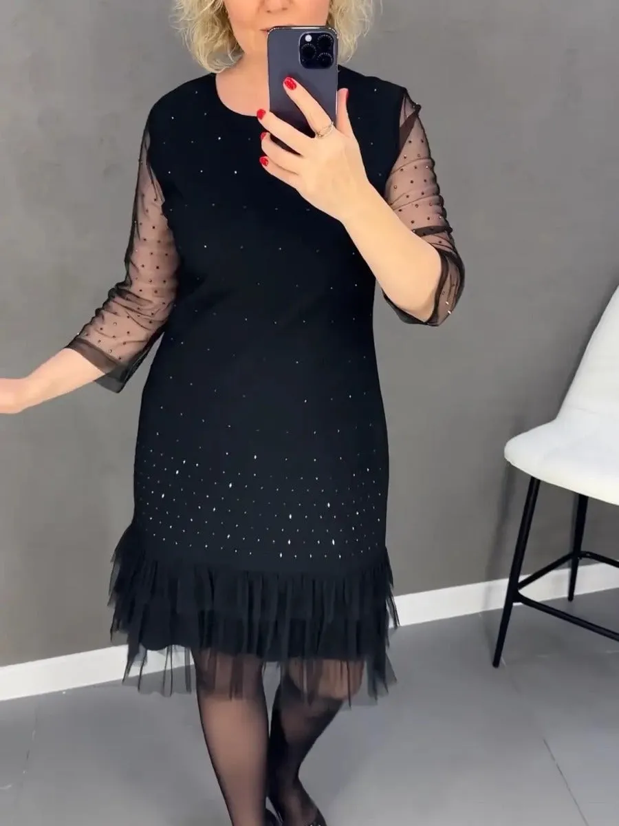 Black Friday Sale:50% OFFLace Sequin Hem Mesh Sheer Sleeve Mini Dress