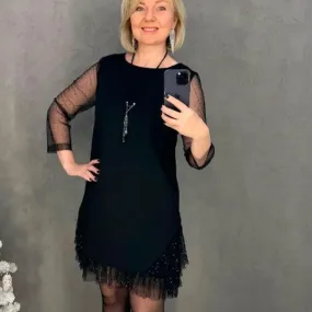 Black Friday Sale:50% OFFLace Sequin Hem Mesh Sheer Sleeve Mini Dress