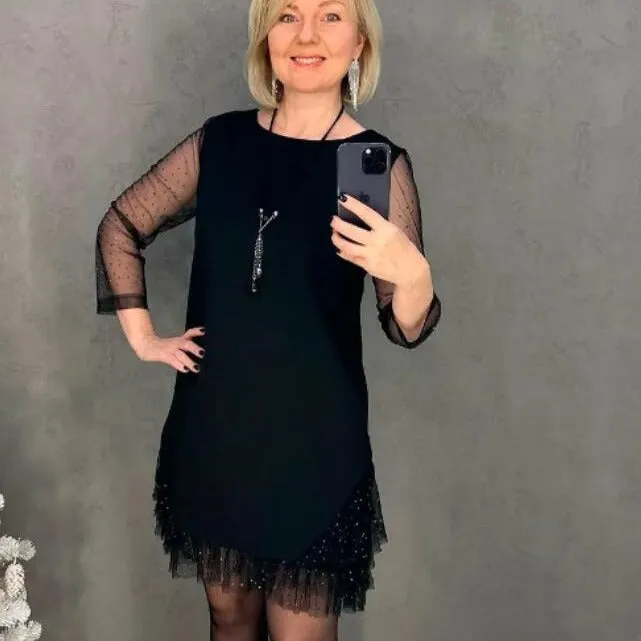 Black Friday Sale:50% OFFLace Sequin Hem Mesh Sheer Sleeve Mini Dress