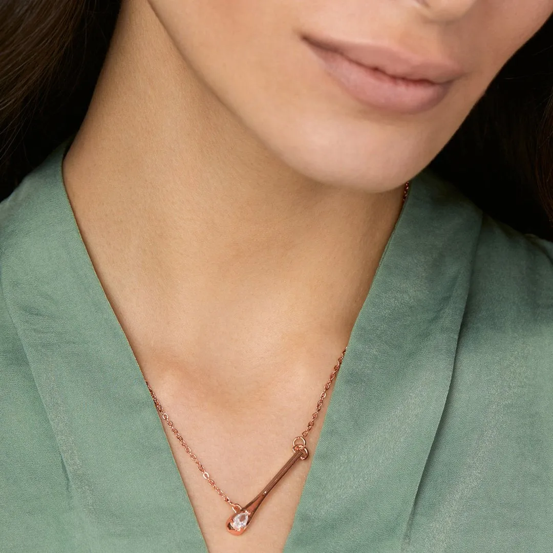 Brass 18k Rose Gold Tilting Drop Crystal Pendant For Women
