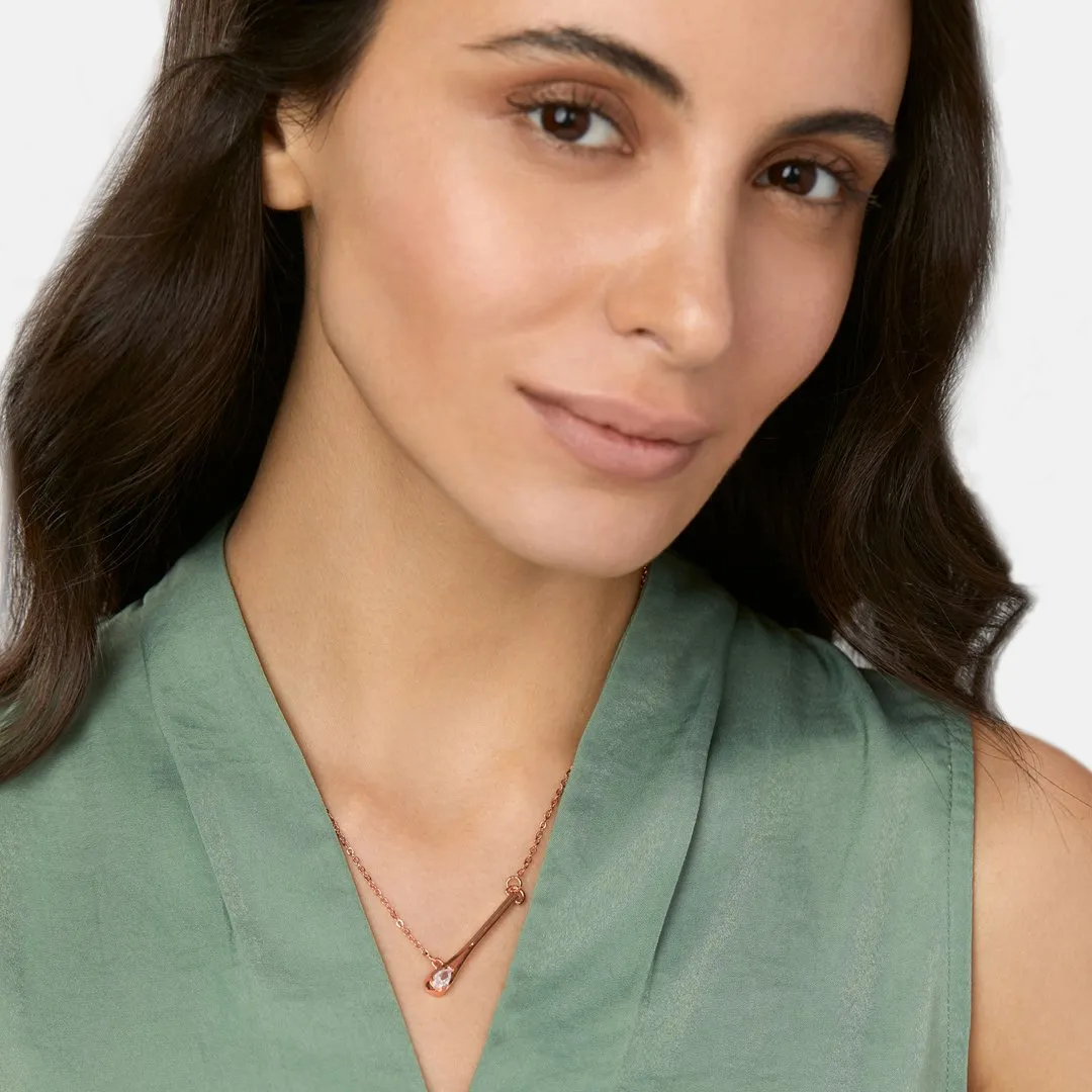 Brass 18k Rose Gold Tilting Drop Crystal Pendant For Women