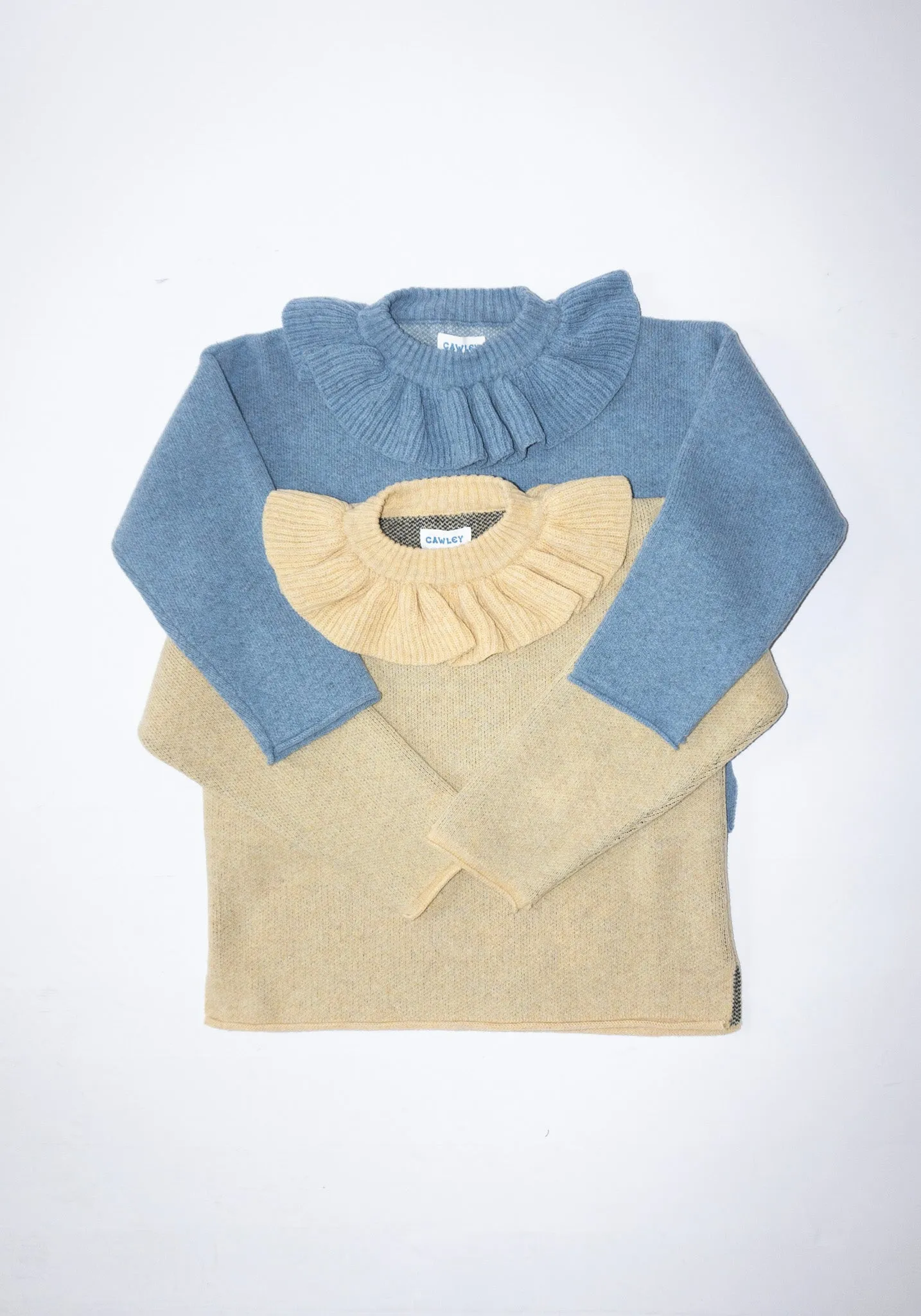 British Lambswool Ruffle Neck Pullover Sweater in Glacier