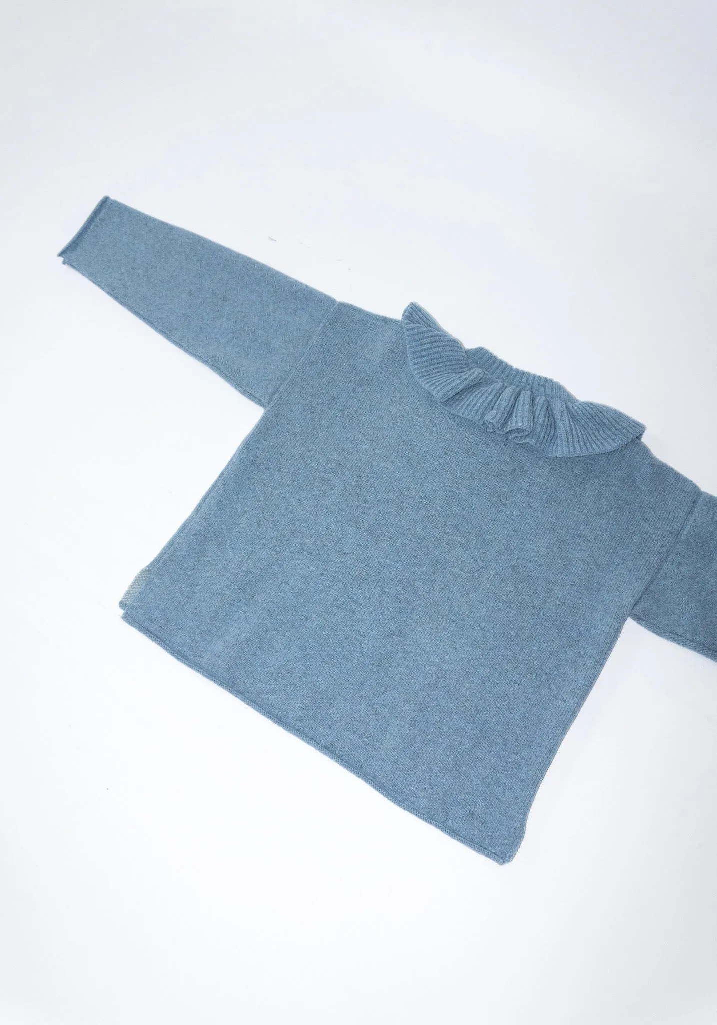 British Lambswool Ruffle Neck Pullover Sweater in Glacier