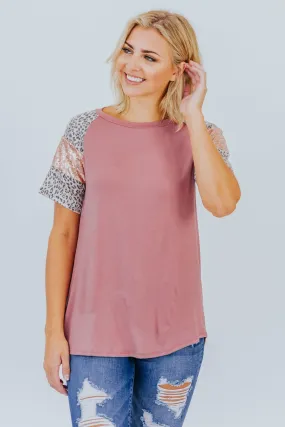 Can't Stop Sequin Detailed Tee In Mauve