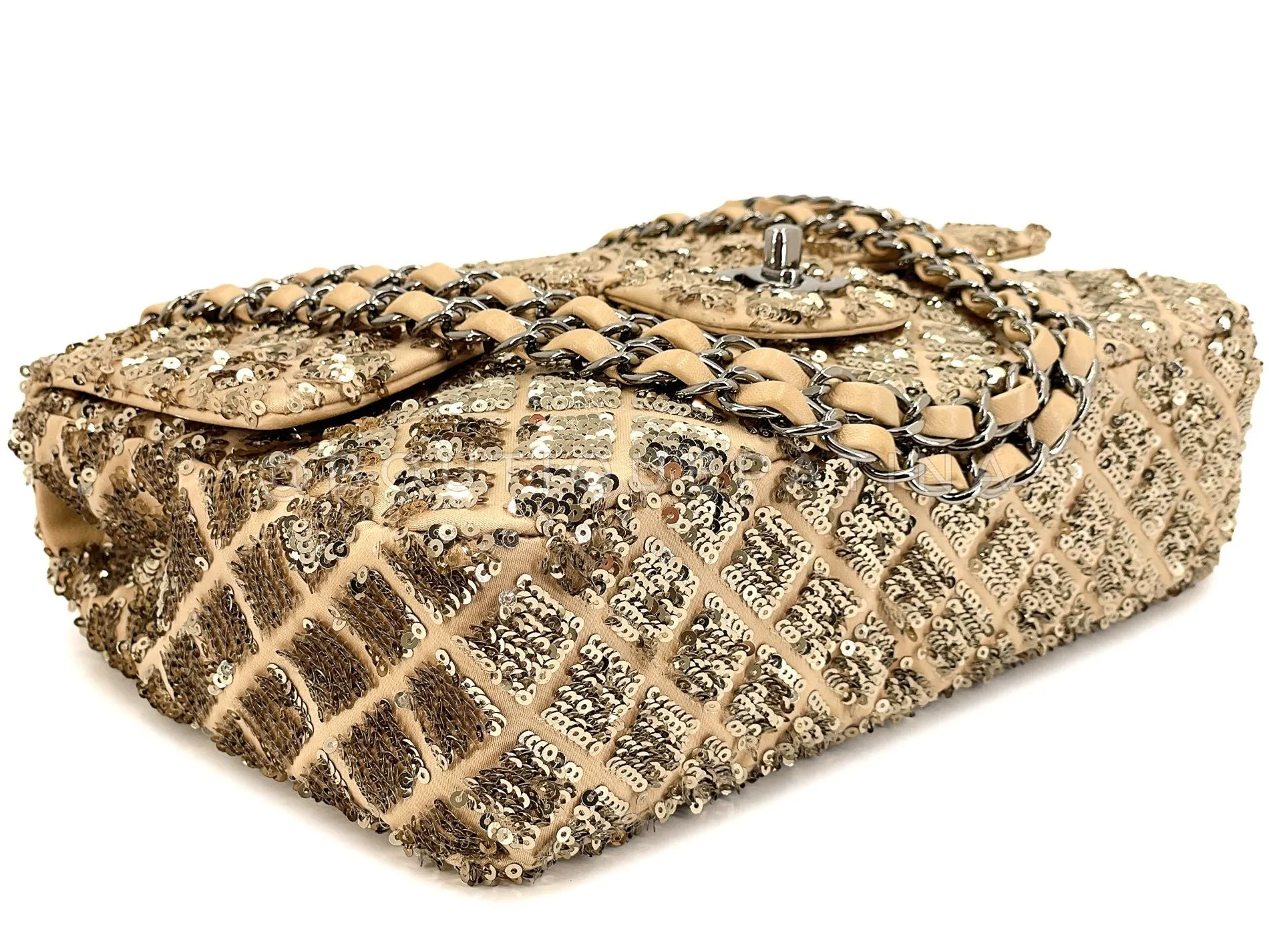 Chanel 2012 Gold Sequin Medium Flap Bag RHW J27