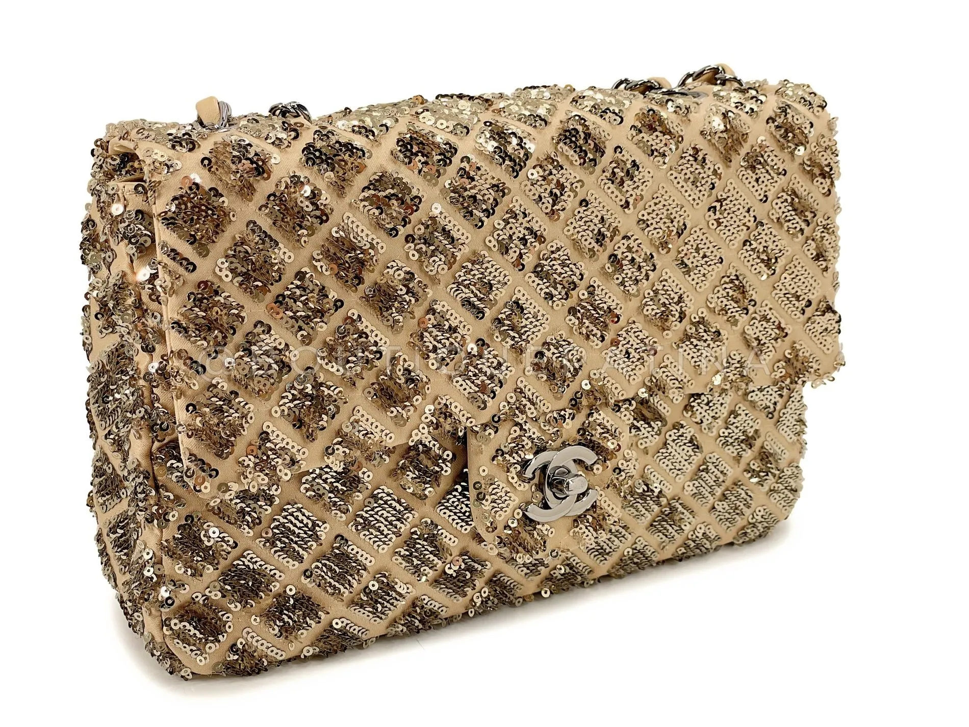 Chanel 2012 Gold Sequin Medium Flap Bag RHW J27