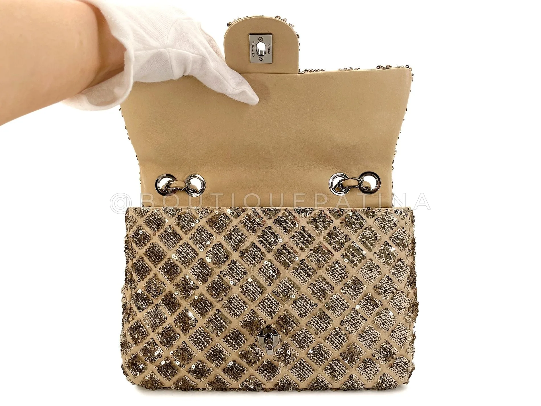 Chanel 2012 Gold Sequin Medium Flap Bag RHW J27