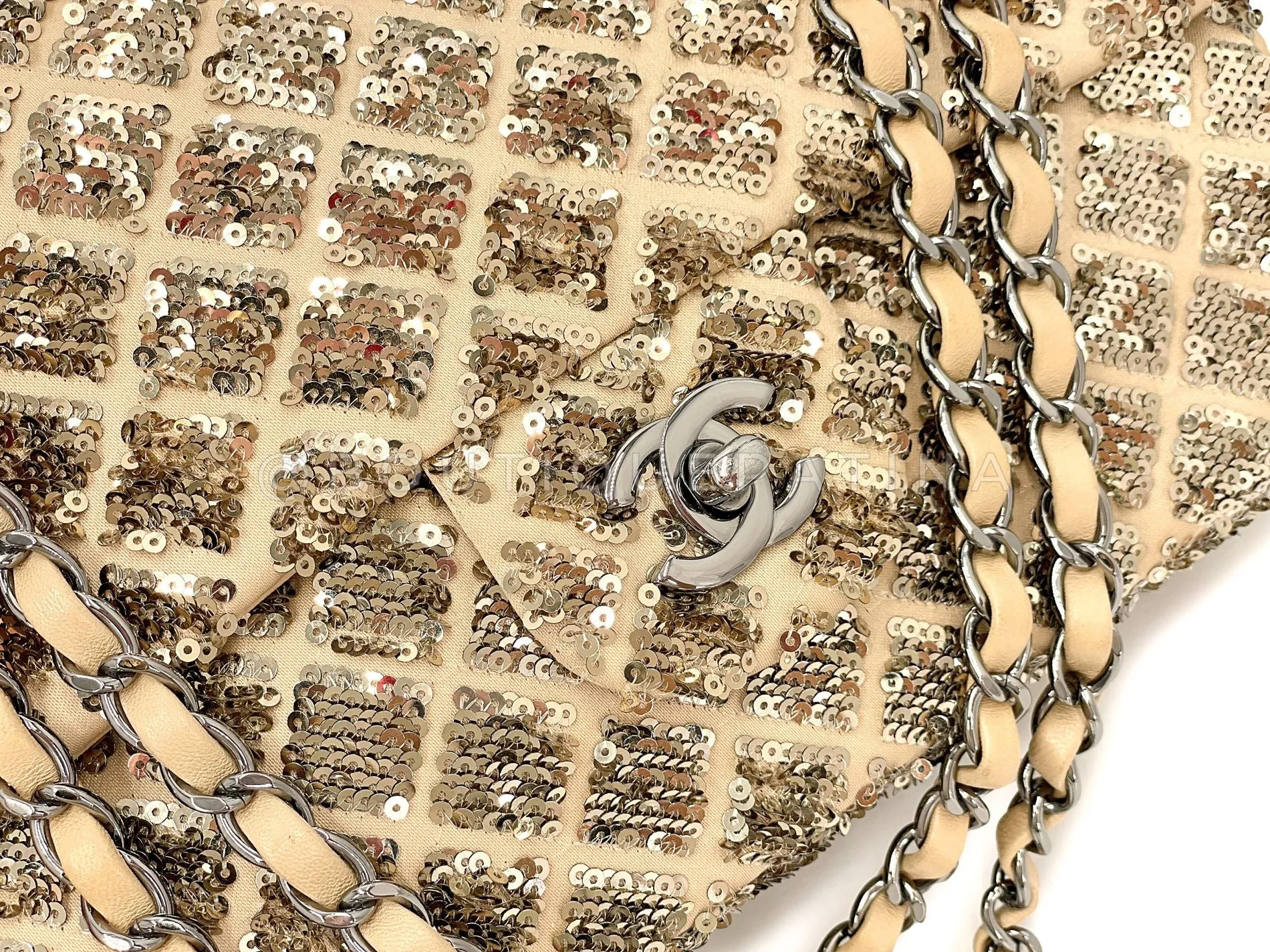 Chanel 2012 Gold Sequin Medium Flap Bag RHW J27