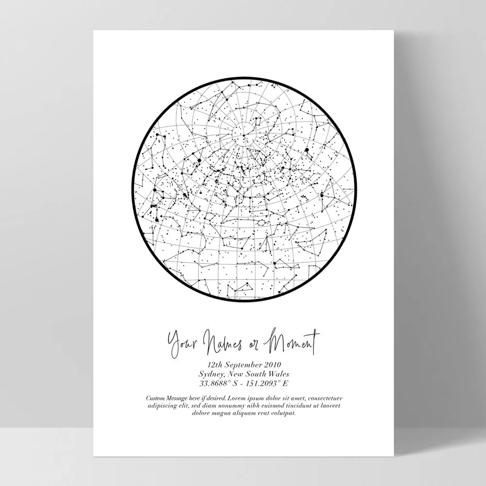 Custom Star Map | White Circle - Art Print