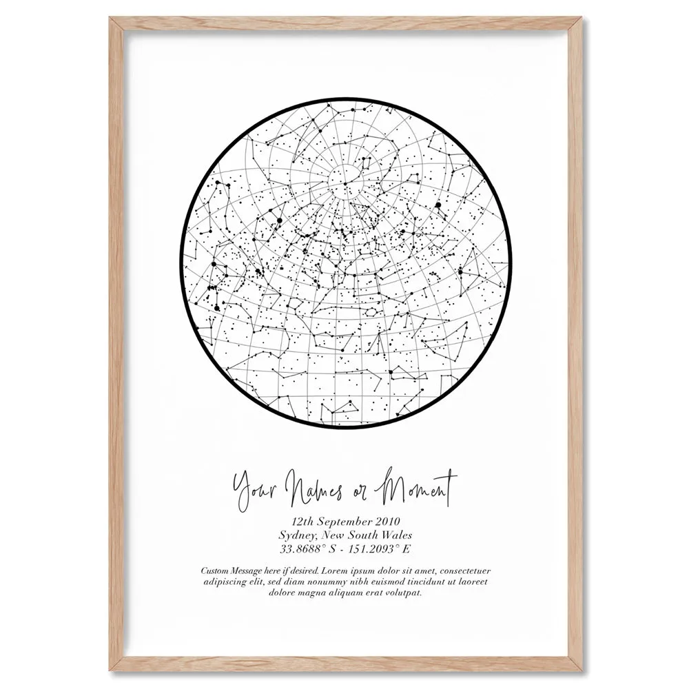 Custom Star Map | White Circle - Art Print