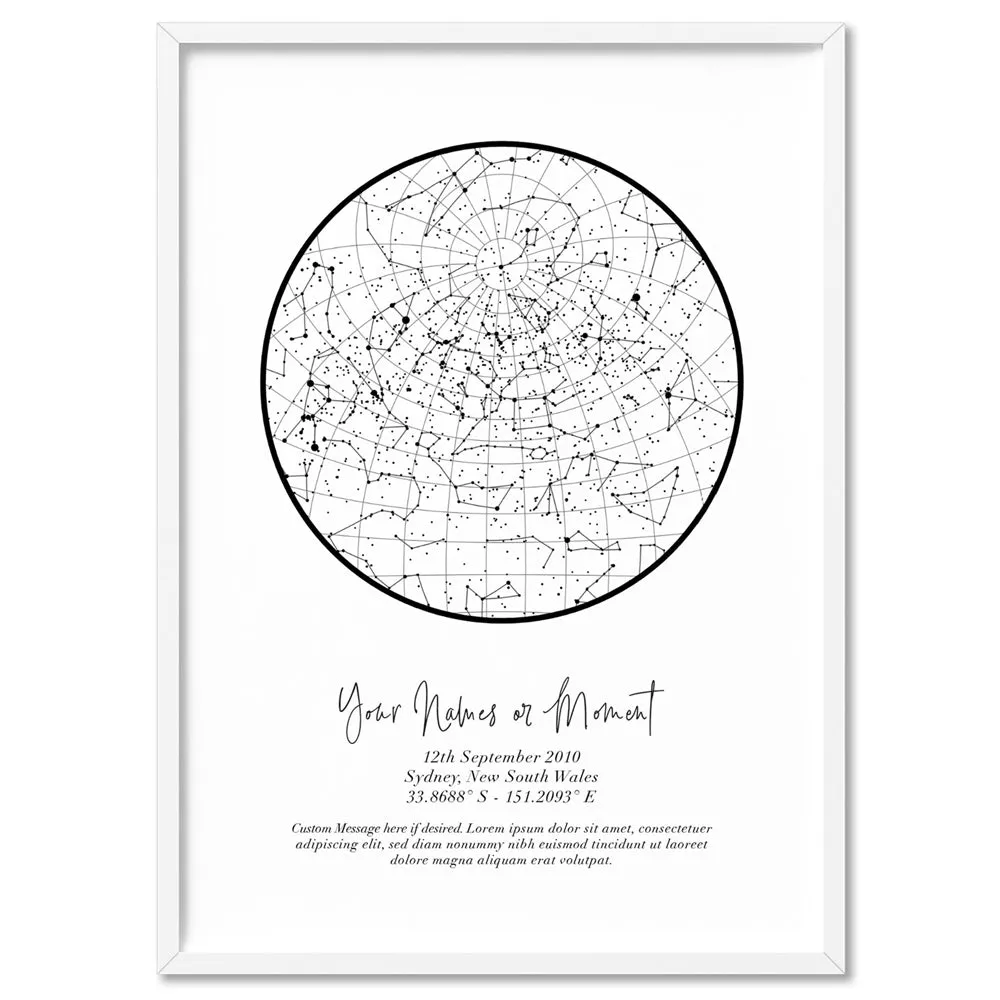 Custom Star Map | White Circle - Art Print