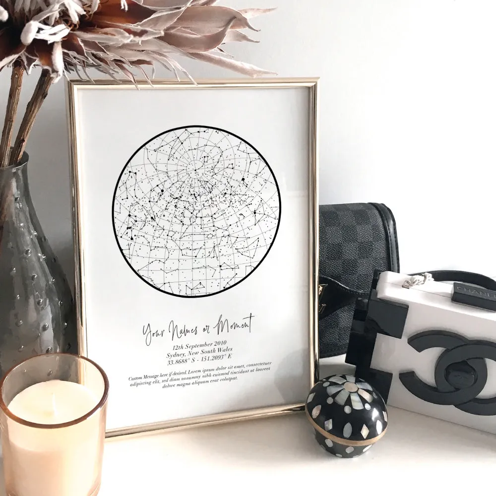 Custom Star Map | White Circle - Art Print