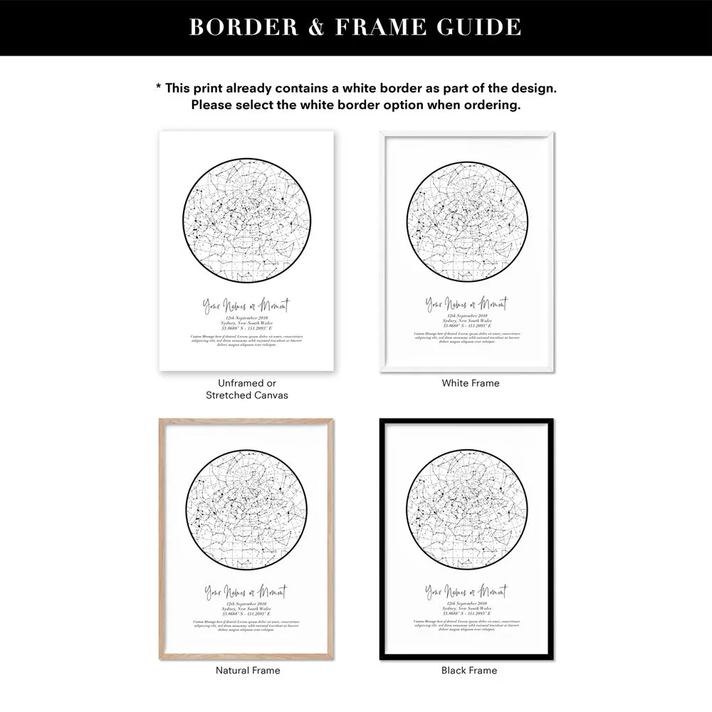 Custom Star Map | White Circle - Art Print
