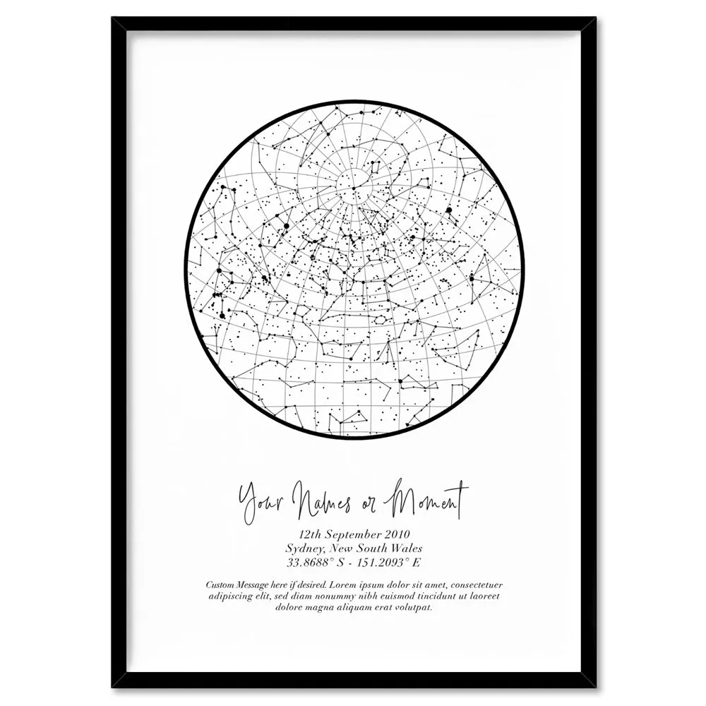 Custom Star Map | White Circle - Art Print
