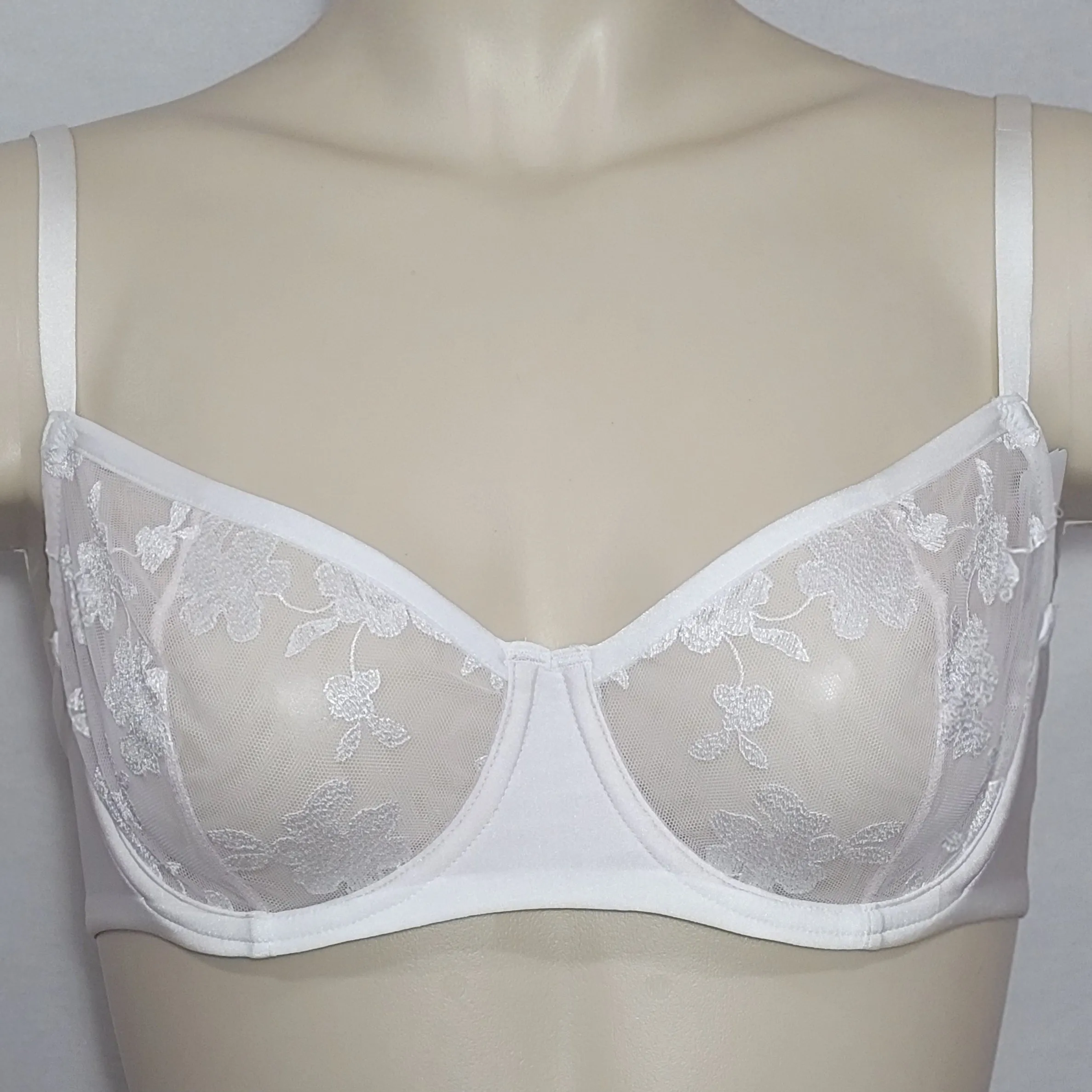 Felina 190013 Sabrina Semi Sheer Lace Demi Underwire Bra 32DD White