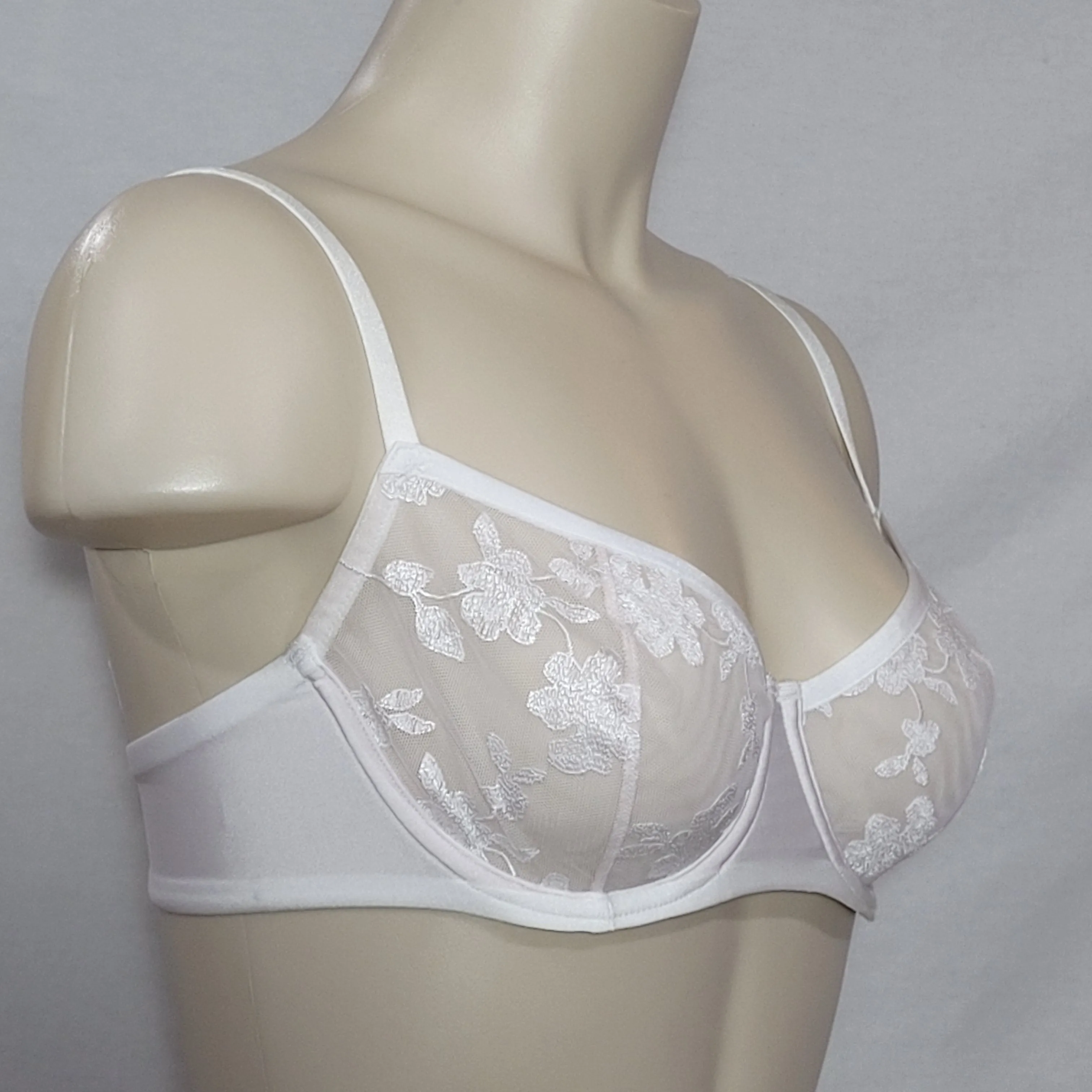 Felina 190013 Sabrina Semi Sheer Lace Demi Underwire Bra 34DD White