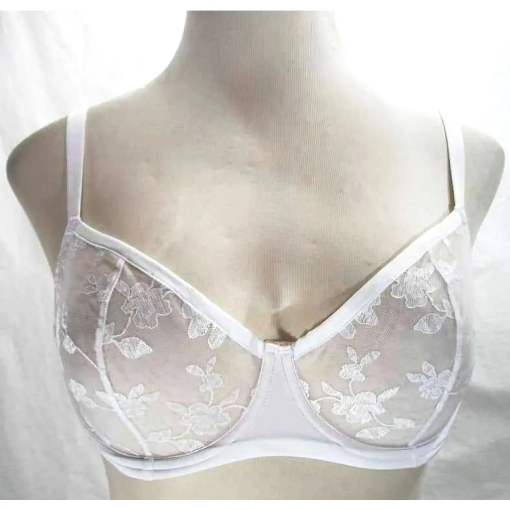Felina 190013 Sabrina Semi Sheer Lace Demi Underwire Bra 34DD White
