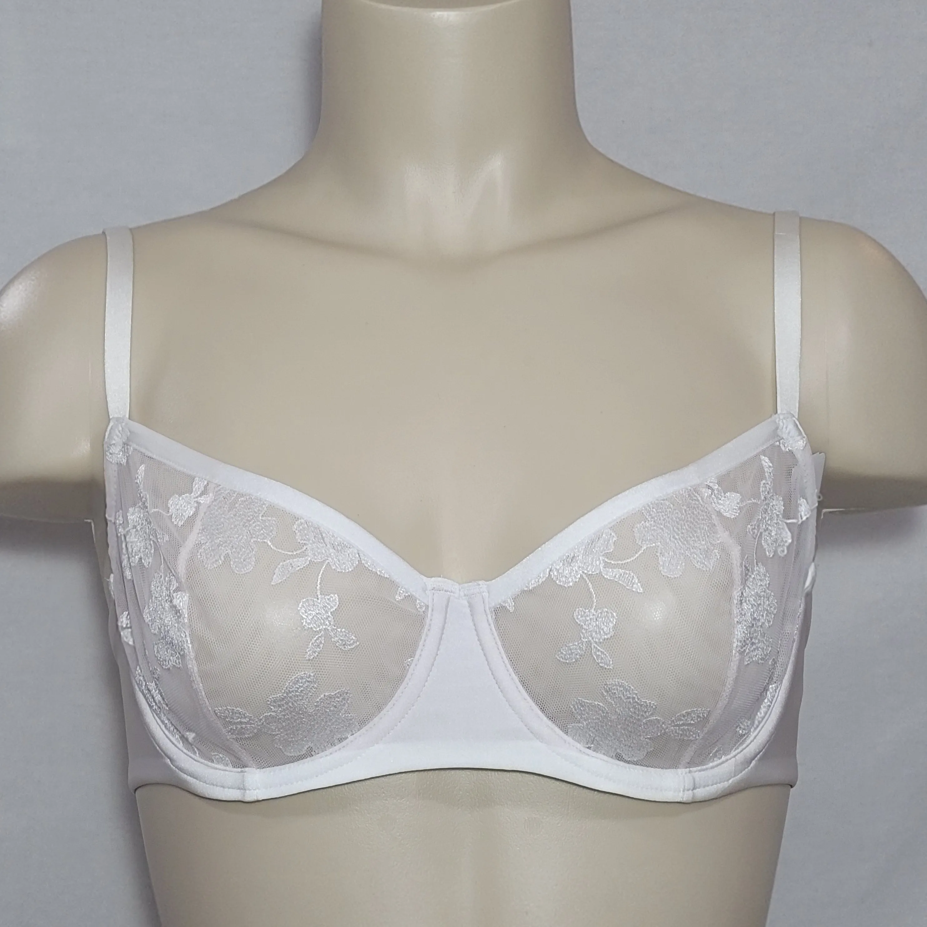 Felina 190013 Sabrina Semi Sheer Lace Demi Underwire Bra 34DD White