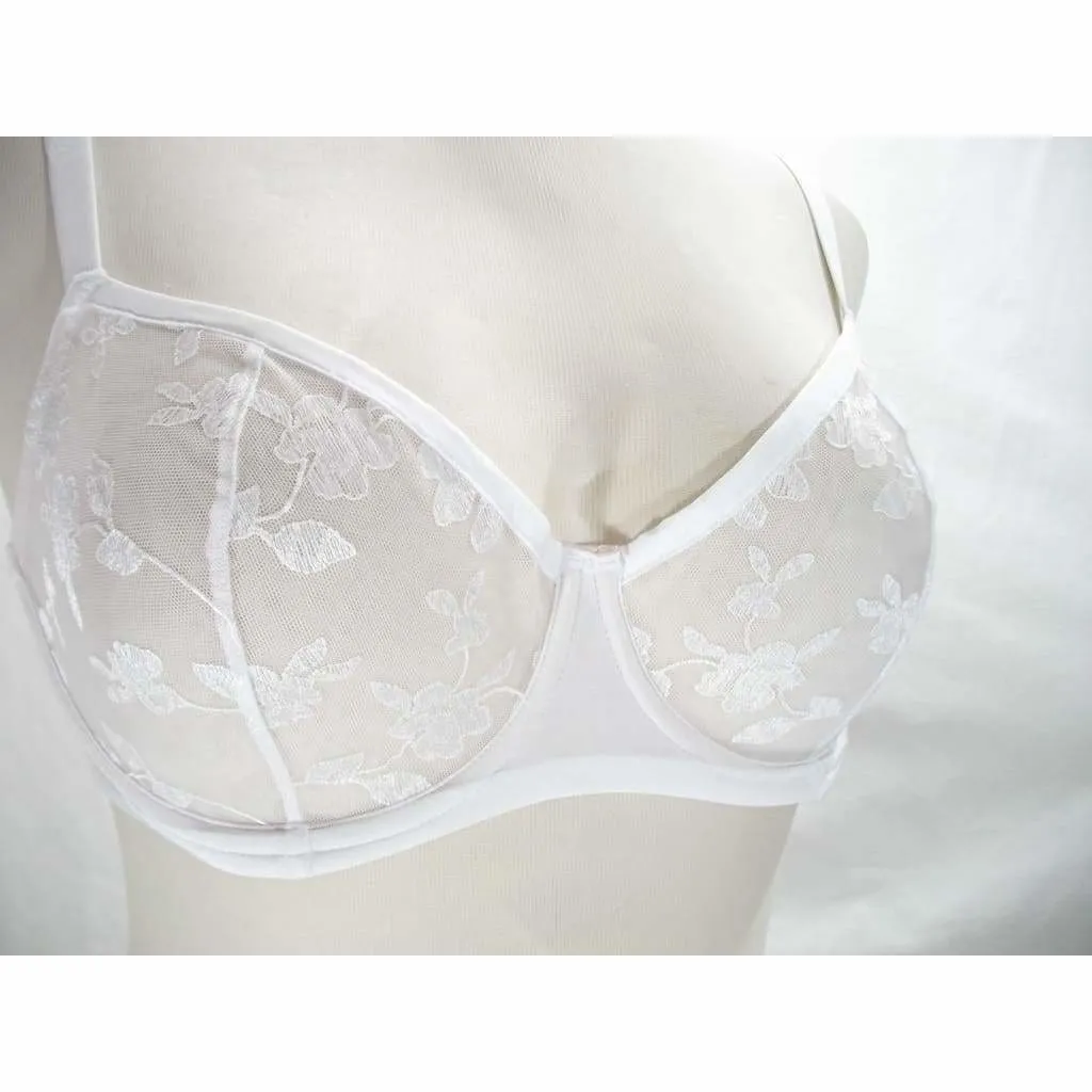 Felina 190013 Sabrina Semi Sheer Lace Demi Underwire Bra 34DD White