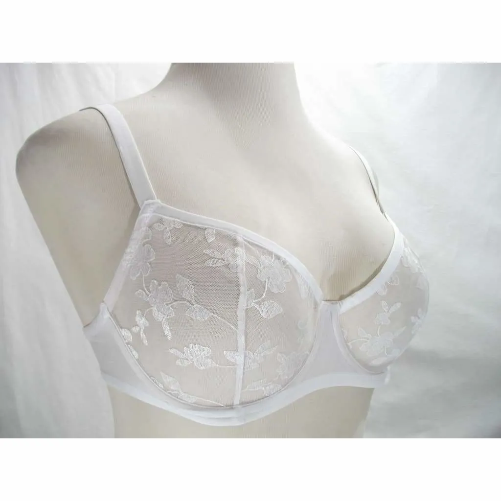 Felina 190013 Sabrina Semi Sheer Lace Demi Underwire Bra 34DD White