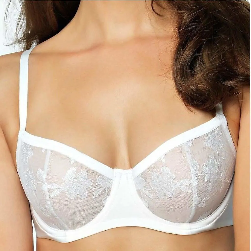 Felina 190013 Sabrina Semi Sheer Lace Demi Underwire Bra 34DD White