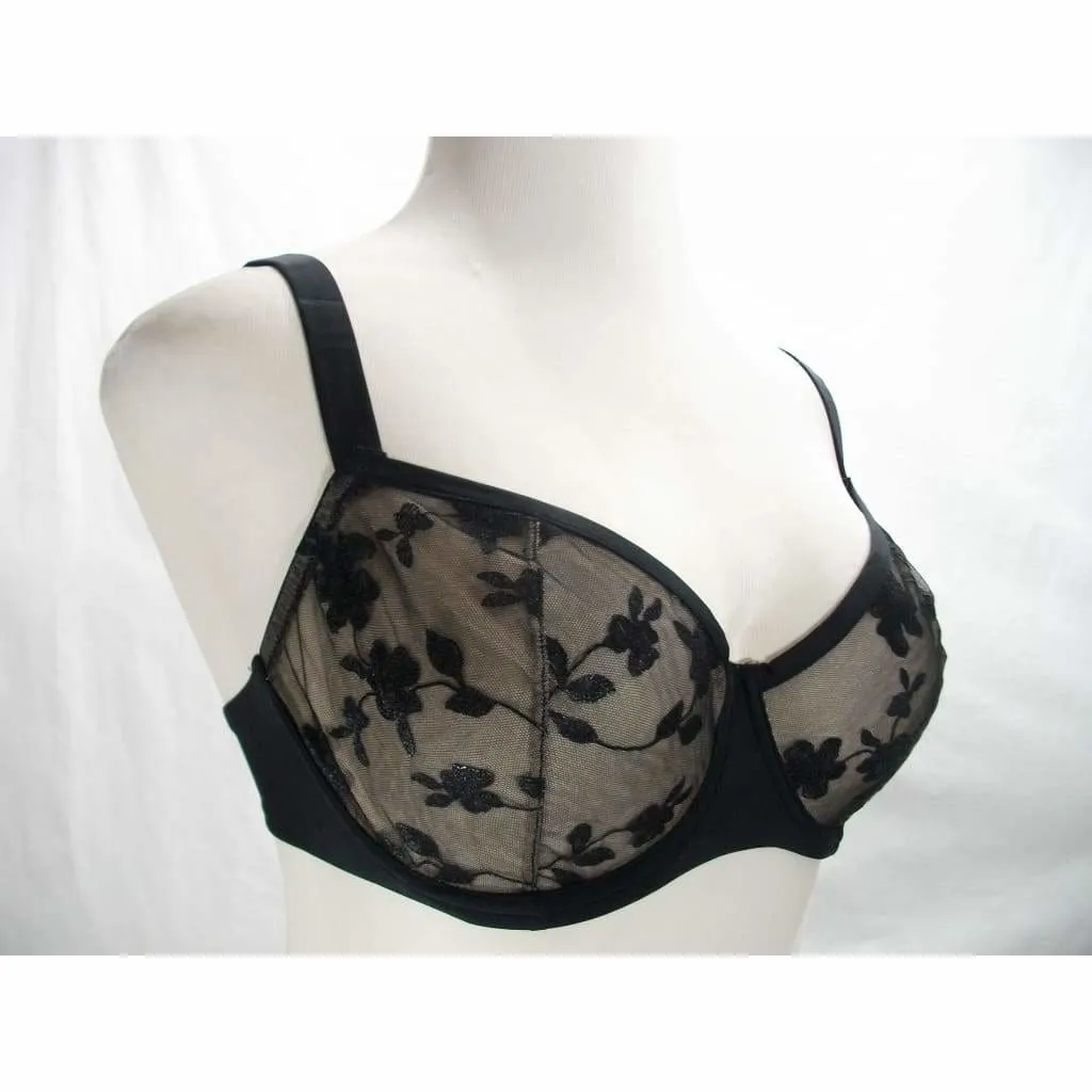 Felina 190013 Sabrina Semi Sheer Lace Demi Underwire Bra 36C Black