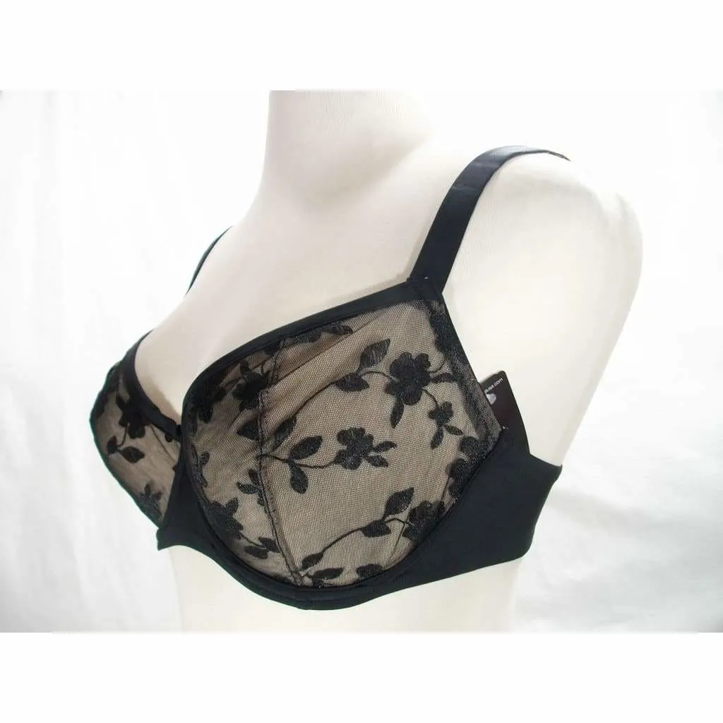 Felina 190013 Sabrina Semi Sheer Lace Demi Underwire Bra 36C Black