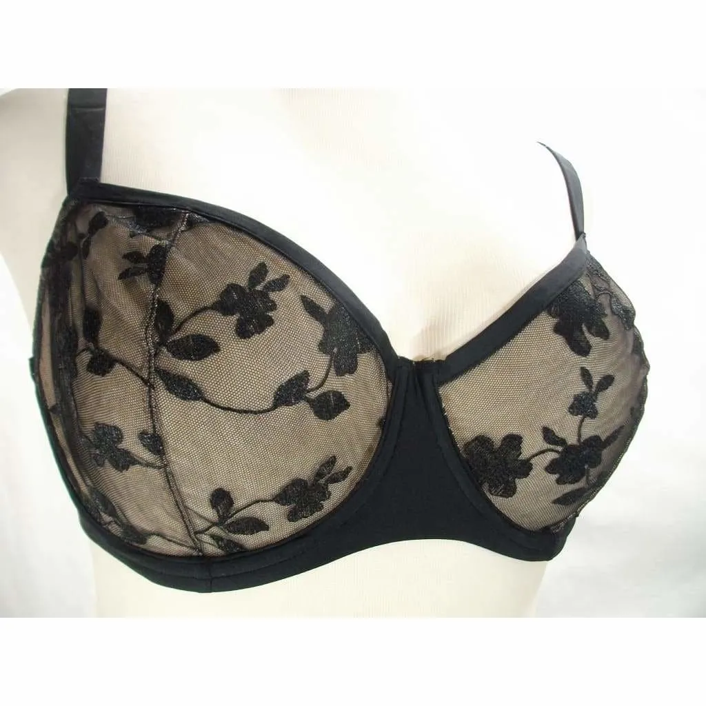 Felina 190013 Sabrina Semi Sheer Lace Demi Underwire Bra 36C Black