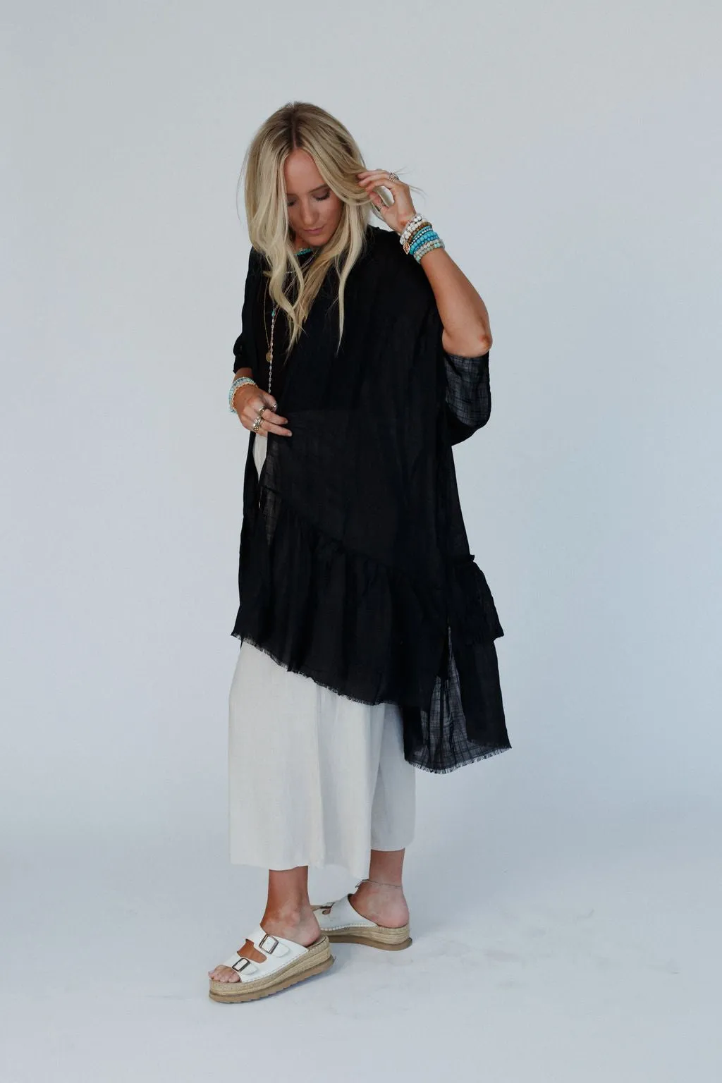 Gwen Ruffle Kimono - Black