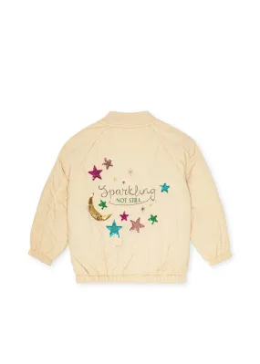 Juno Sequin Bomber Jacket in Beige Star