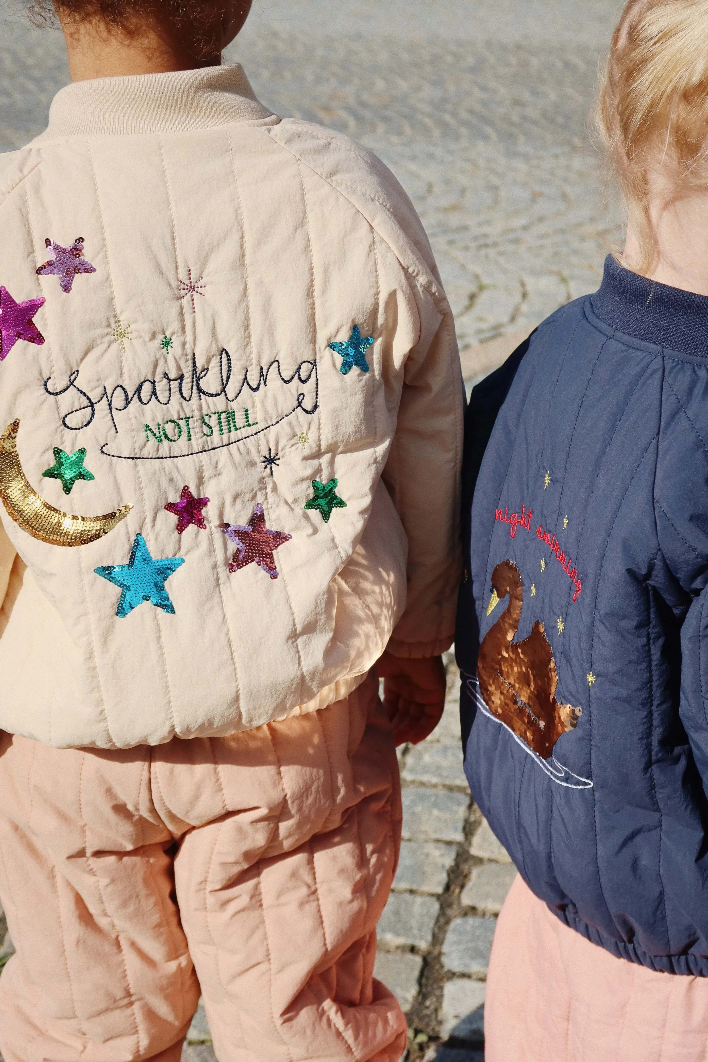 Juno Sequin Bomber Jacket in Beige Star