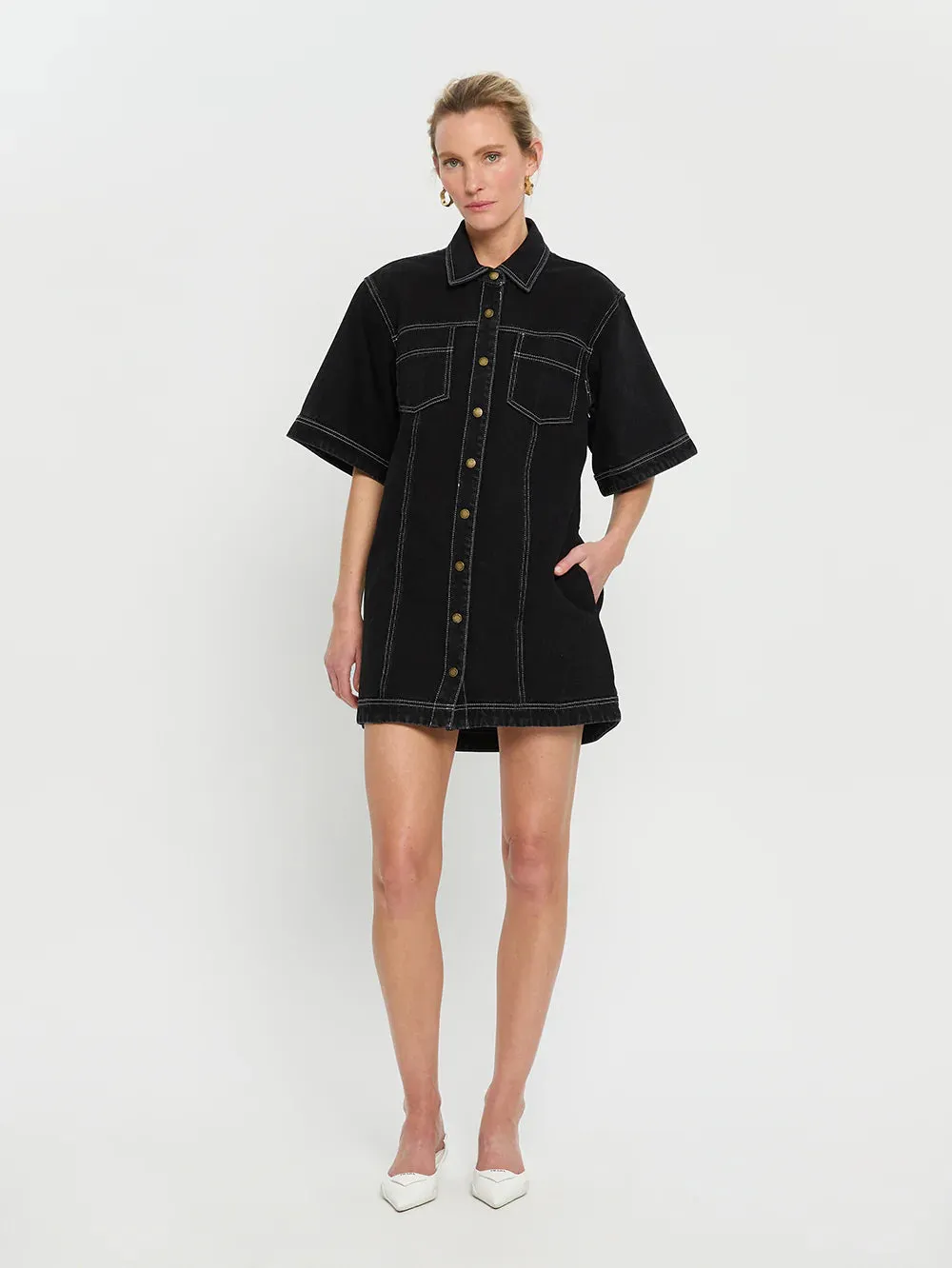 Kivari Rowyn Denim Shirt Dress - Black