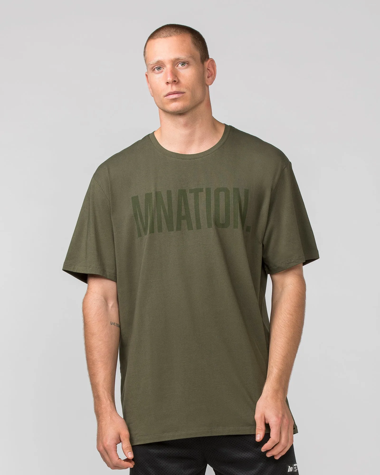 Muscle Nation | Oversized Tonal Tee - Dark Khaki