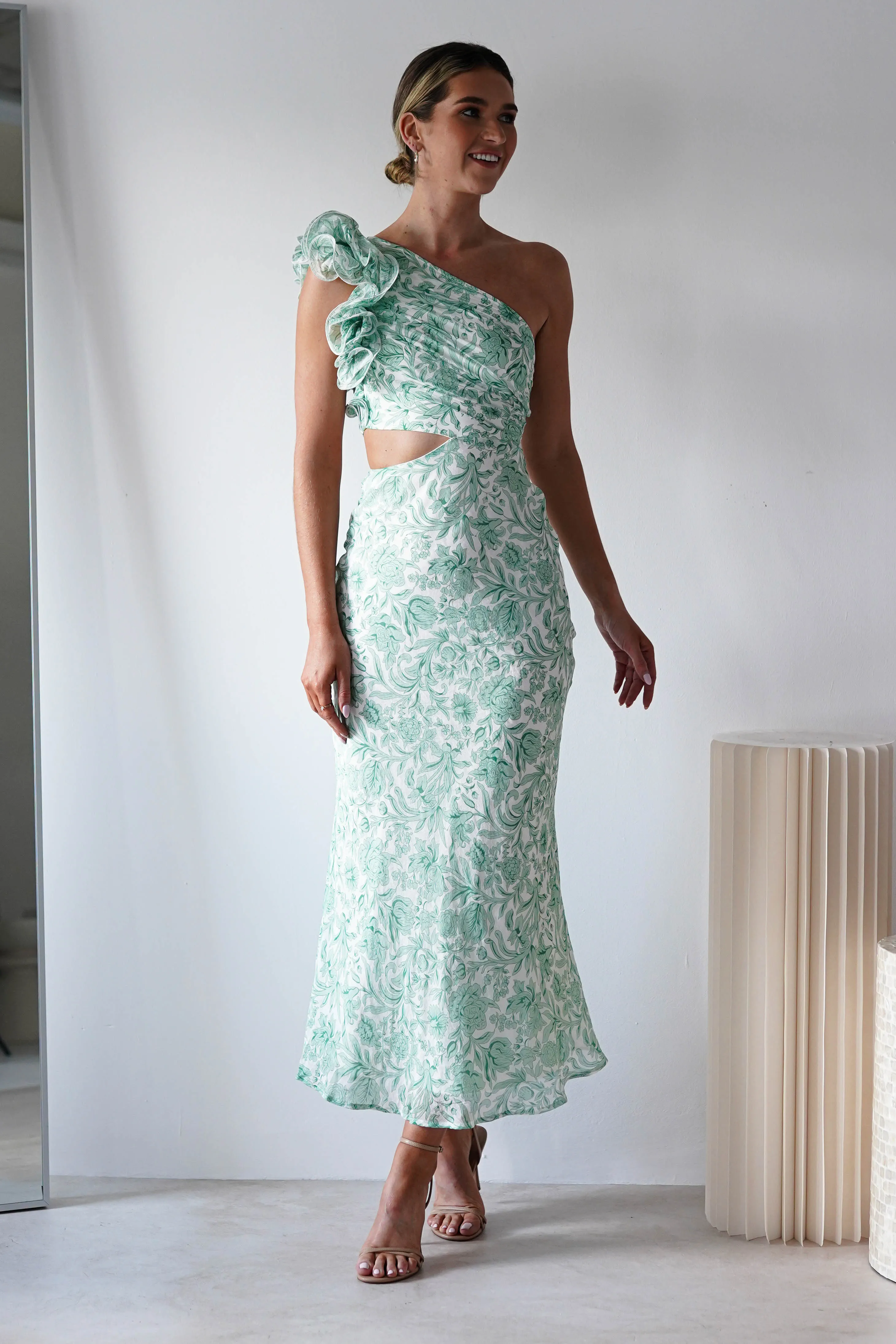 Pertunia Cut Out Midaxi Dress | Green Print