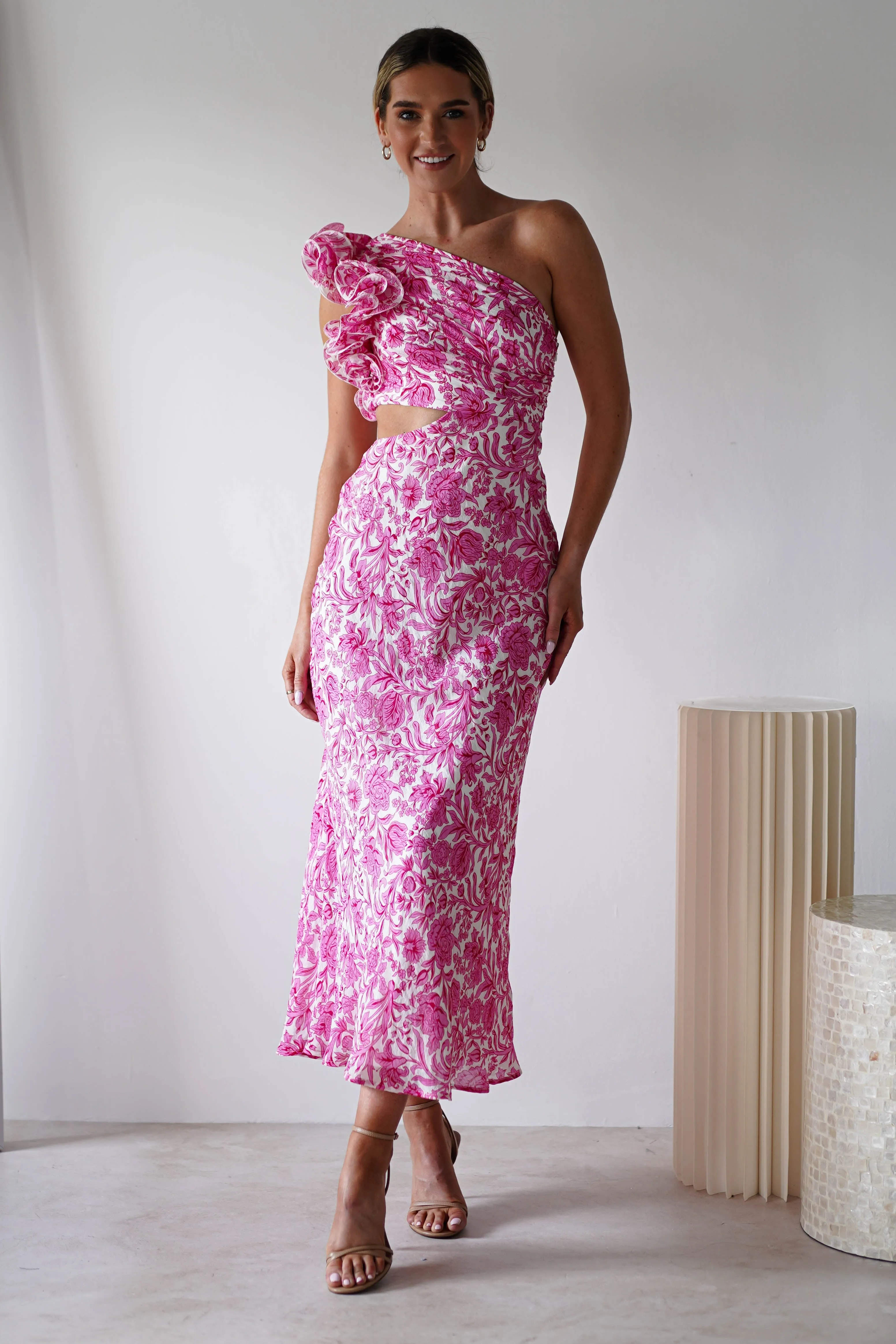 Pertunia Cut Out Midaxi Dress | Pink Print